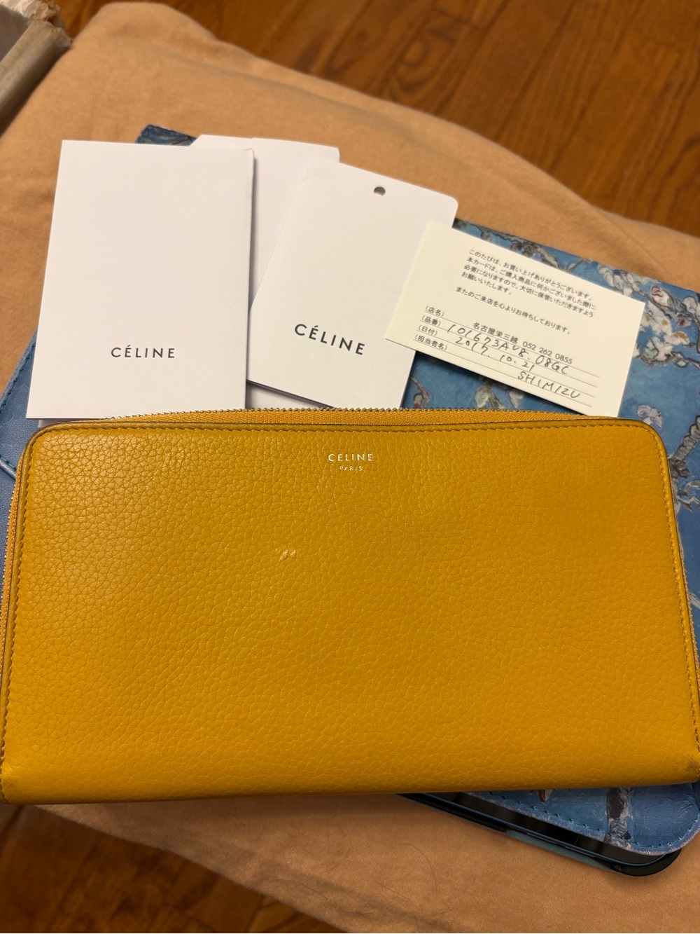 CÉLINE Large Zipped Wallet Grained Leather Yellow Old Celine Phoebe Philo EUC
